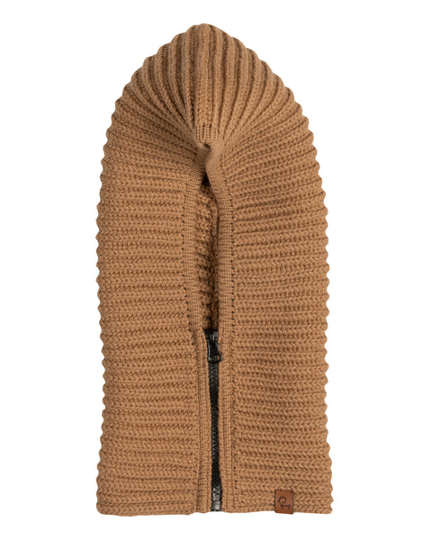 Men's Hood Zipper Balaclava Knitted Merino in caramel brown