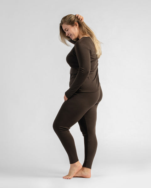 2-teiliges Set aus Langarmshirt und Leggings für Damen in 250 Schokoladenbraun