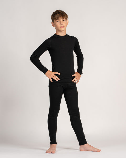 Kinder 250 Thermo Langarmshirt Rundhalsausschnitt Schwarz