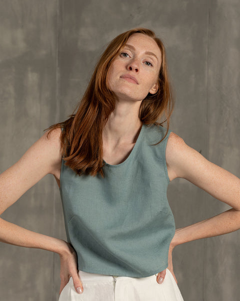 Leinen-Top Serena mit gekreuztem Rücken