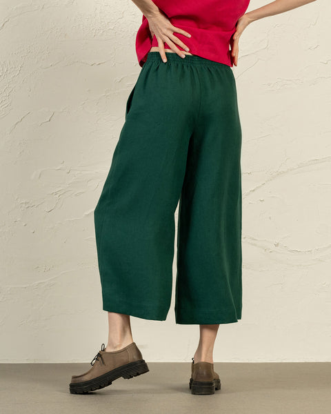 Linen Culottes Lana in Dark Green
