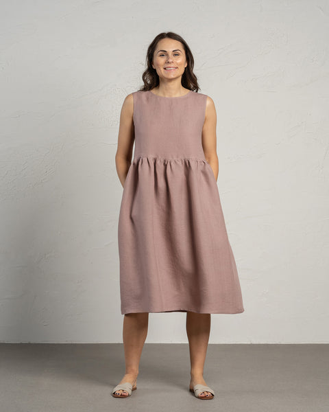 Linen Smock Dress Maya Faded Rose