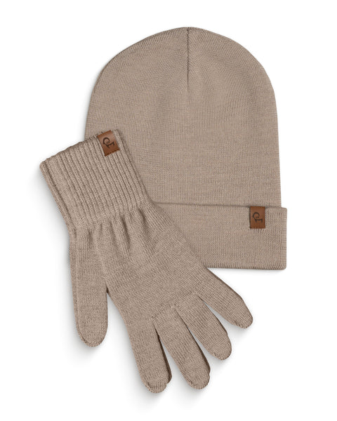 Women's Knitted Beanie & Gloves 2-Piece Set Creamy beige
