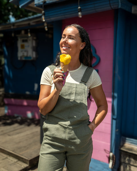 Linen Pinafore Jumpsuit Nicci Stone Green