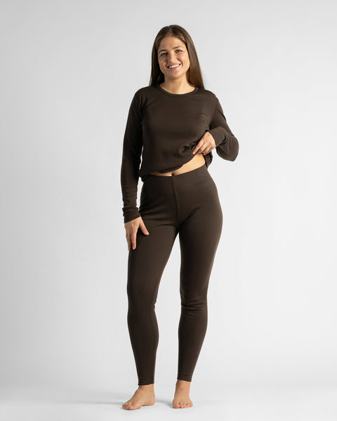 2-teiliges Set aus Langarmshirt und Leggings für Damen in 250 Schokoladenbraun
