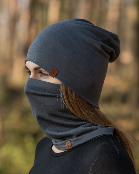 Damen Merino Mütze & Schlauchschal 2-teilig Perfektes Grau