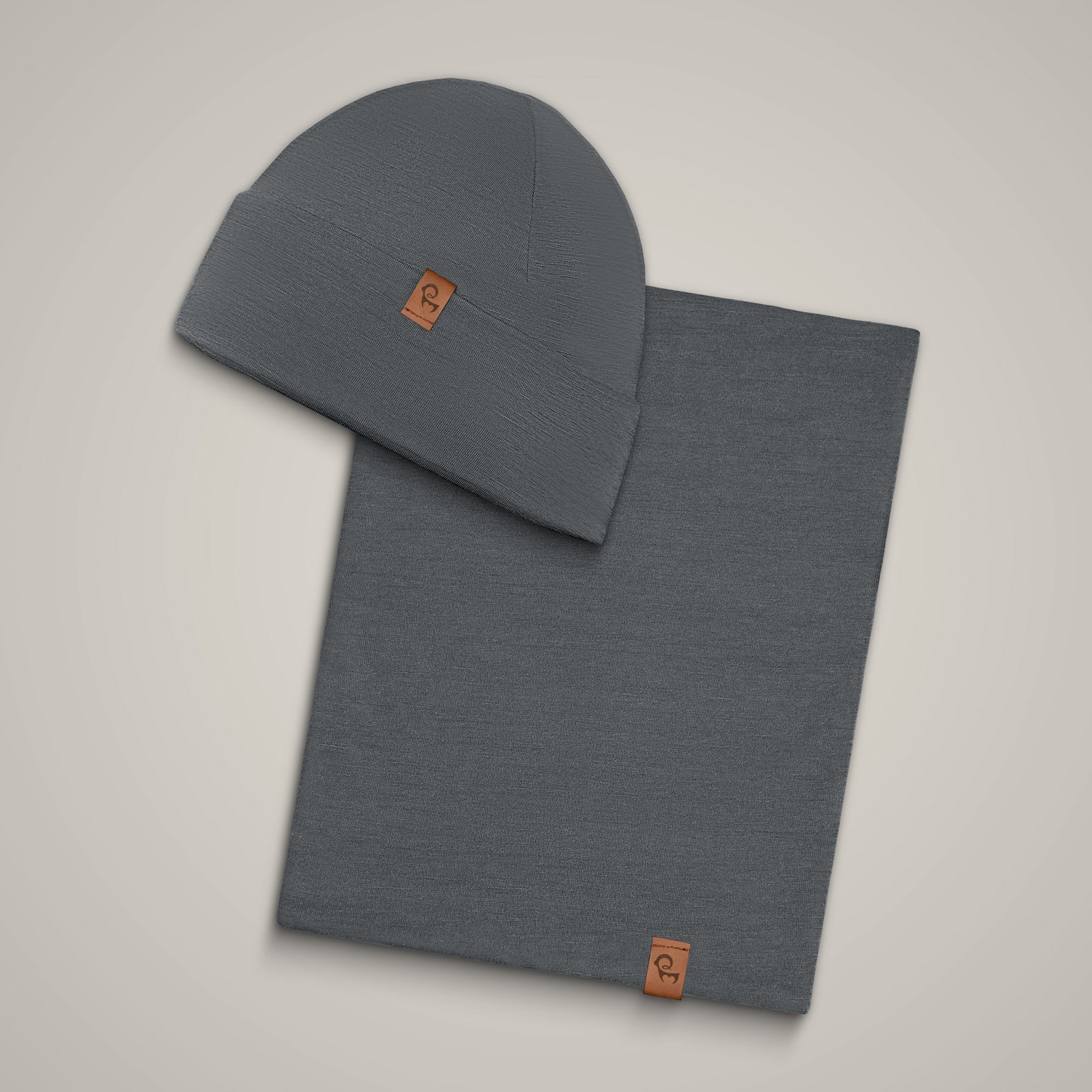 Damen Merino Mütze & Schlauchschal 2-teilig Perfektes Grau