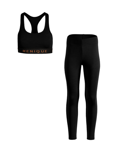 Packshot of women's merino wool bra and leggings set