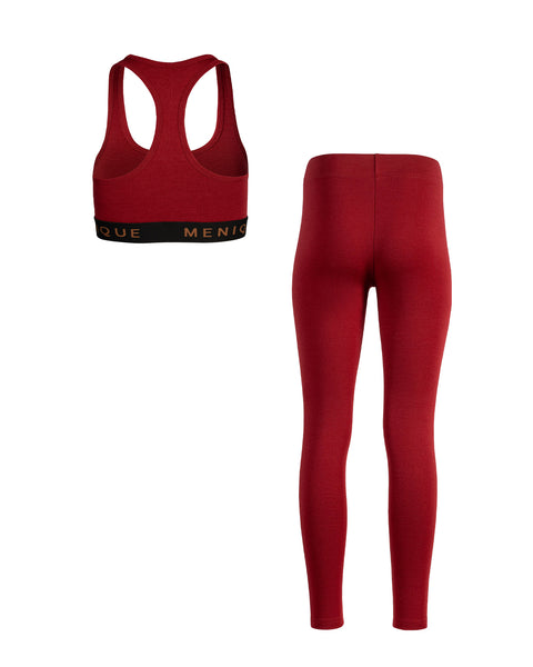 Packshot of women's merino wool bra and leggings set