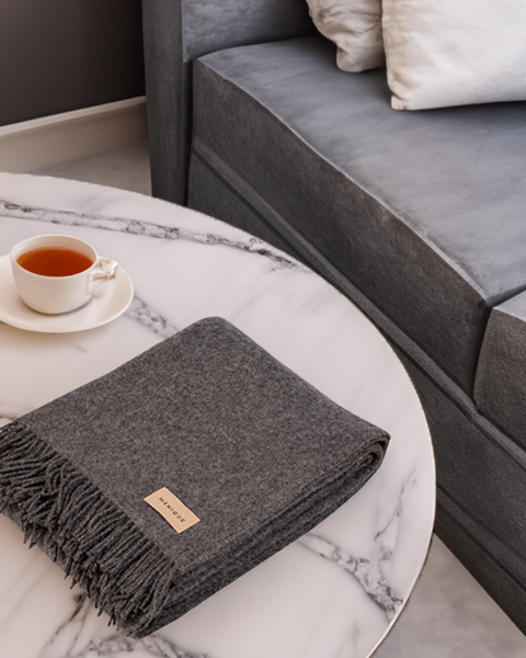 Natural Wool Blanket Throw Milan Dark Gray
