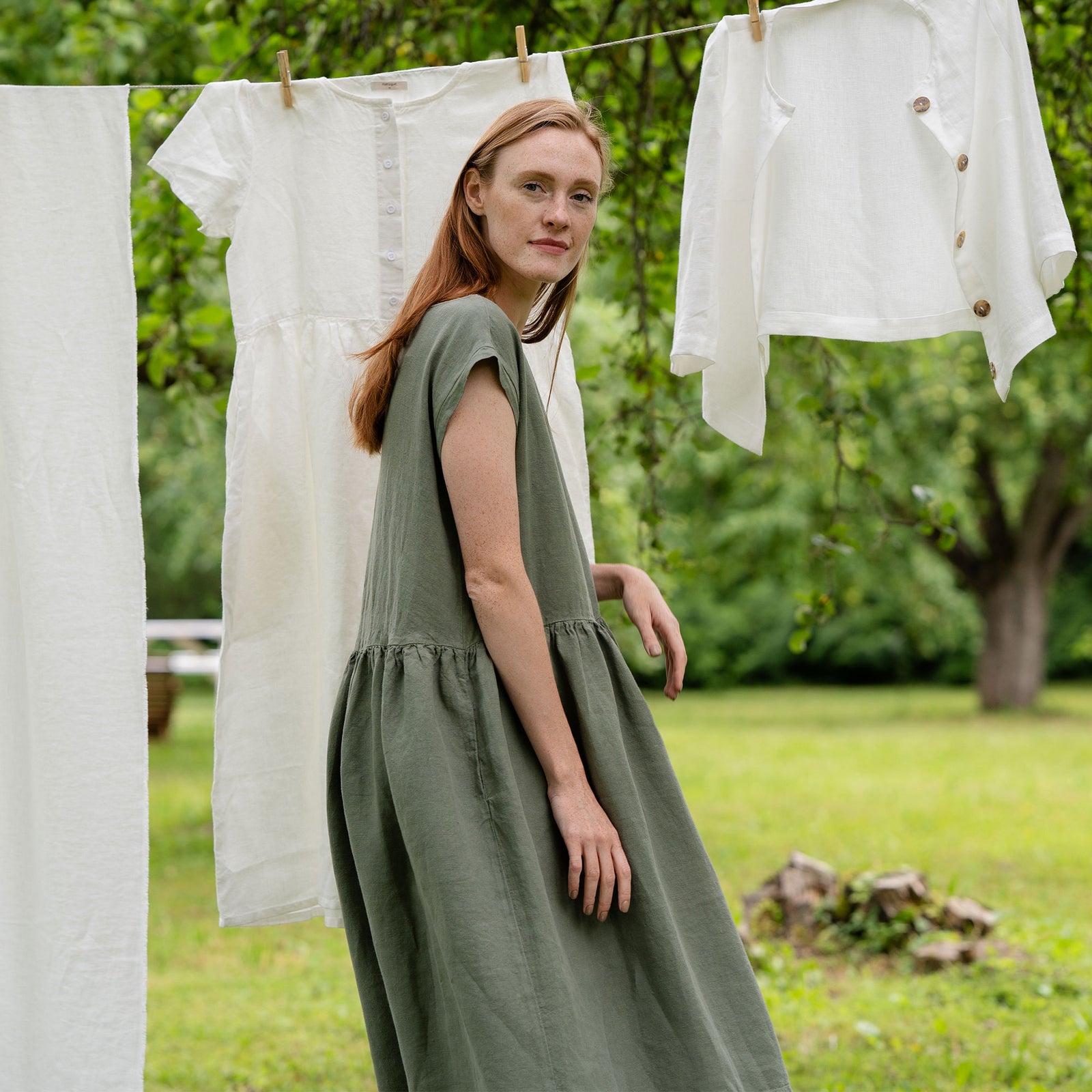 Smock-Kleid Cecilia Stone Green