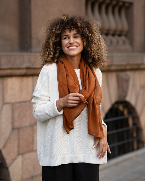 Women's Linen Scarf Almond Brown