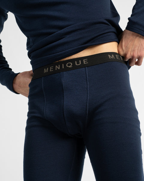 2-teiliges Set für Herren mit langärmeligem Oberteil und Hose aus 250er-Merinowolle in Marineblau