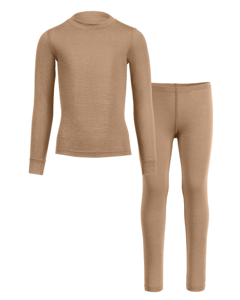 Kids' 160 Long Sleeve &amp; Bottom 2-Piece Beige front view

