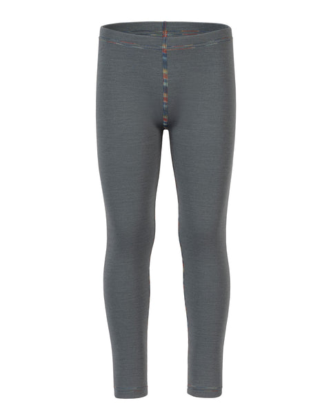 Front view of the kids' menique merino 250gsm pants, in perfect gray color, white background.