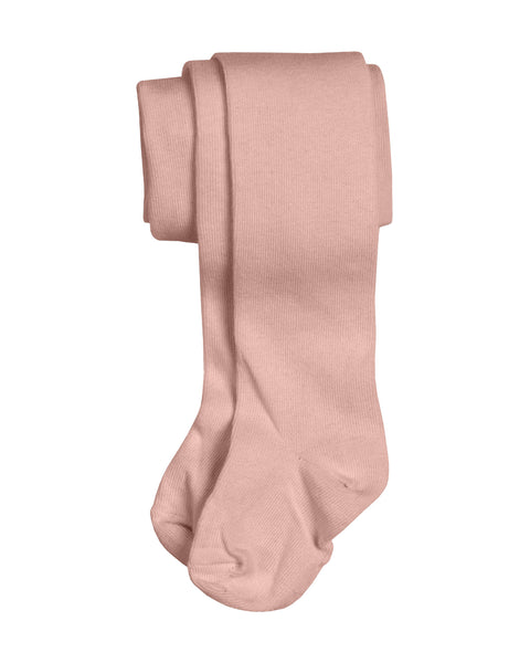 Dusty pink cotton tights for children, folded product view on white background