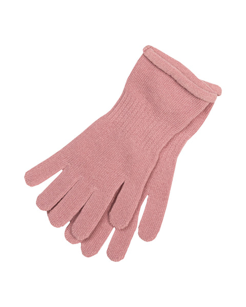kids' knit cotton gloves in candy pink color, in a white background.