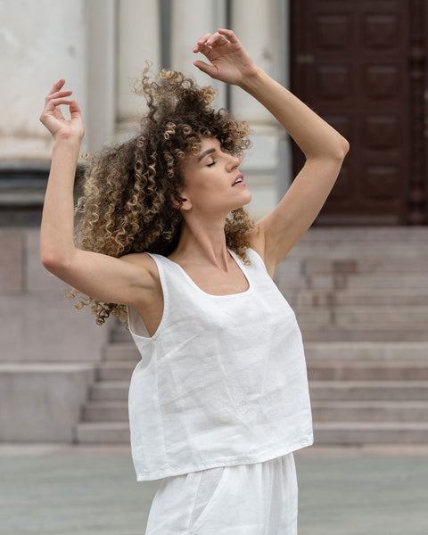 Linen Matching 2-Piece Set of Ana Crop Top &amp; Dakota Pants in pure white