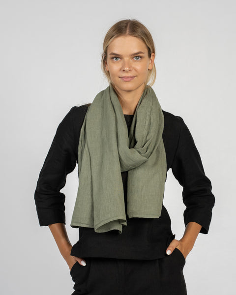 Wide Women's Linen Scarf Stone Green