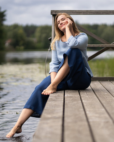 Leinenbluse Nora Wolkiges Blau