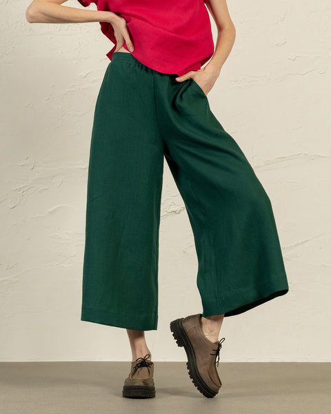 Linen Culottes Lana in Dark Green