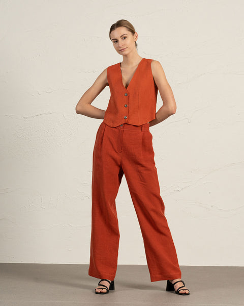 Women's Linen Waistcoat Ava Cinnamon Red