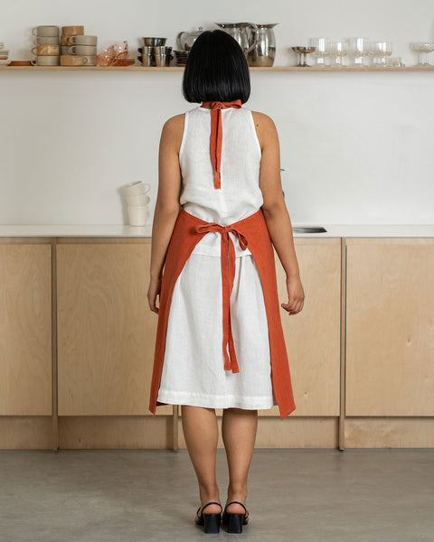 Linen Bib Apron One Size Cinnamon Red