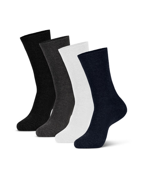 The menique men's mid-crew cotton socks in all 4 available colors:  black, dark gray, white, dark blue.
