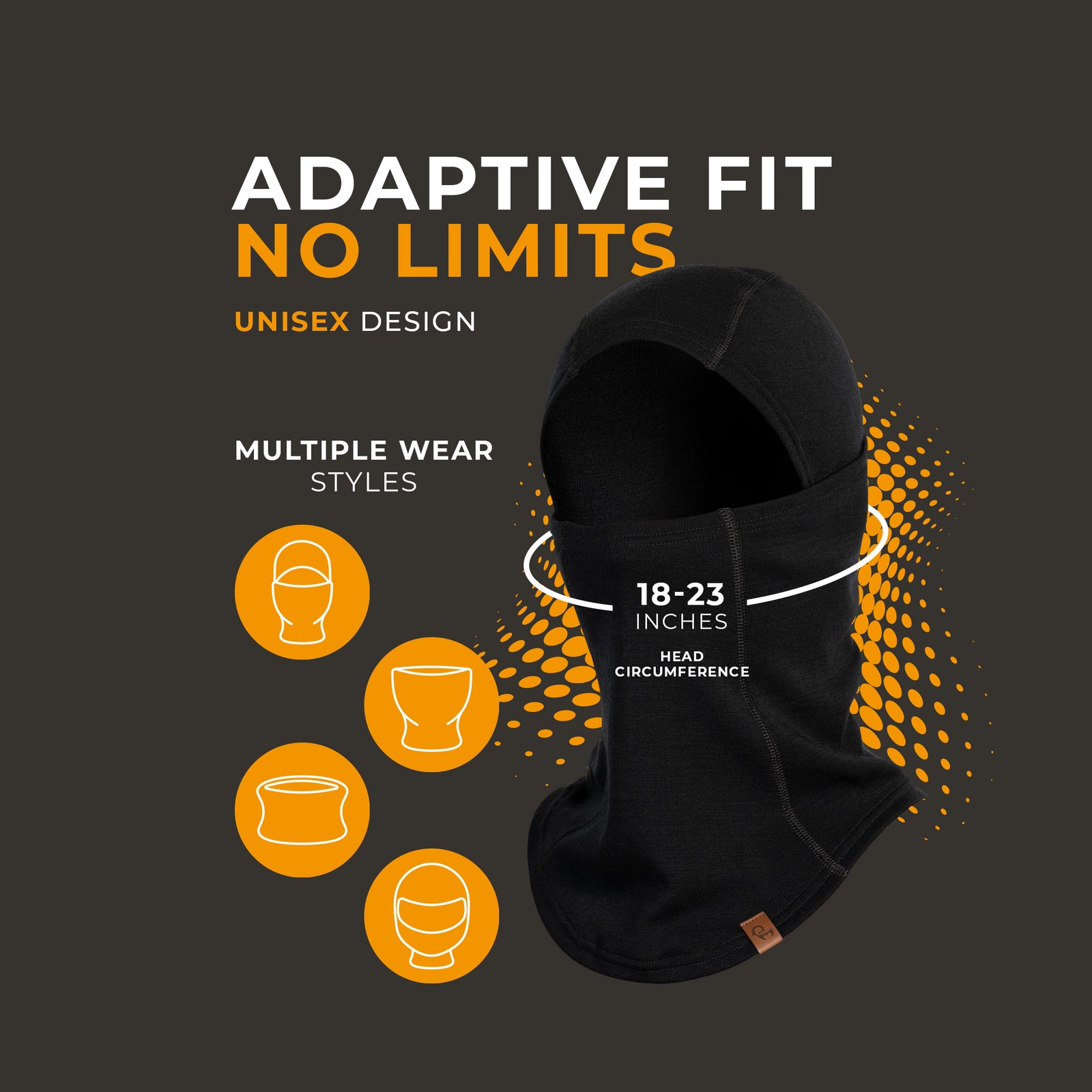 Man in green Merino wool base layer wearing a black balaclava, standing in a sunlit forest.