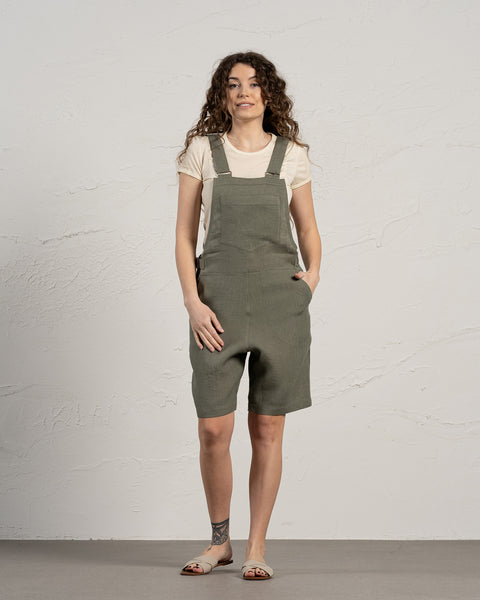 Linen Romper Nino in Stone Green Color