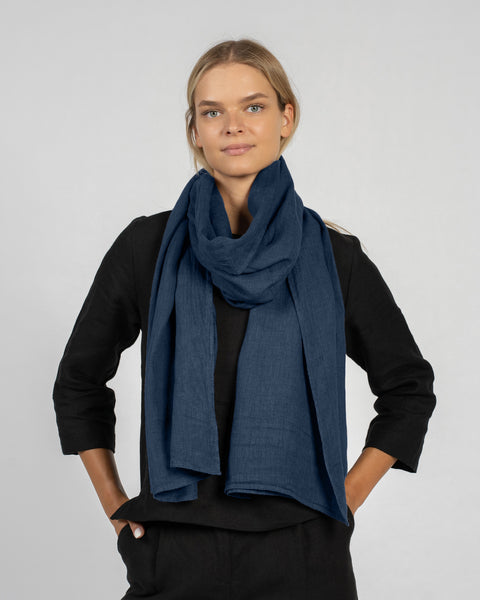 Wide Women's Linen Scarf Storm Blue