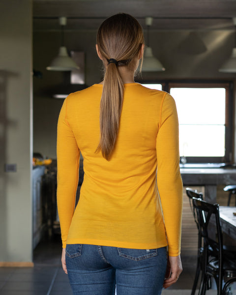 Damen 160 Thermo Langarmshirt Rundhalsausschnitt Gelb