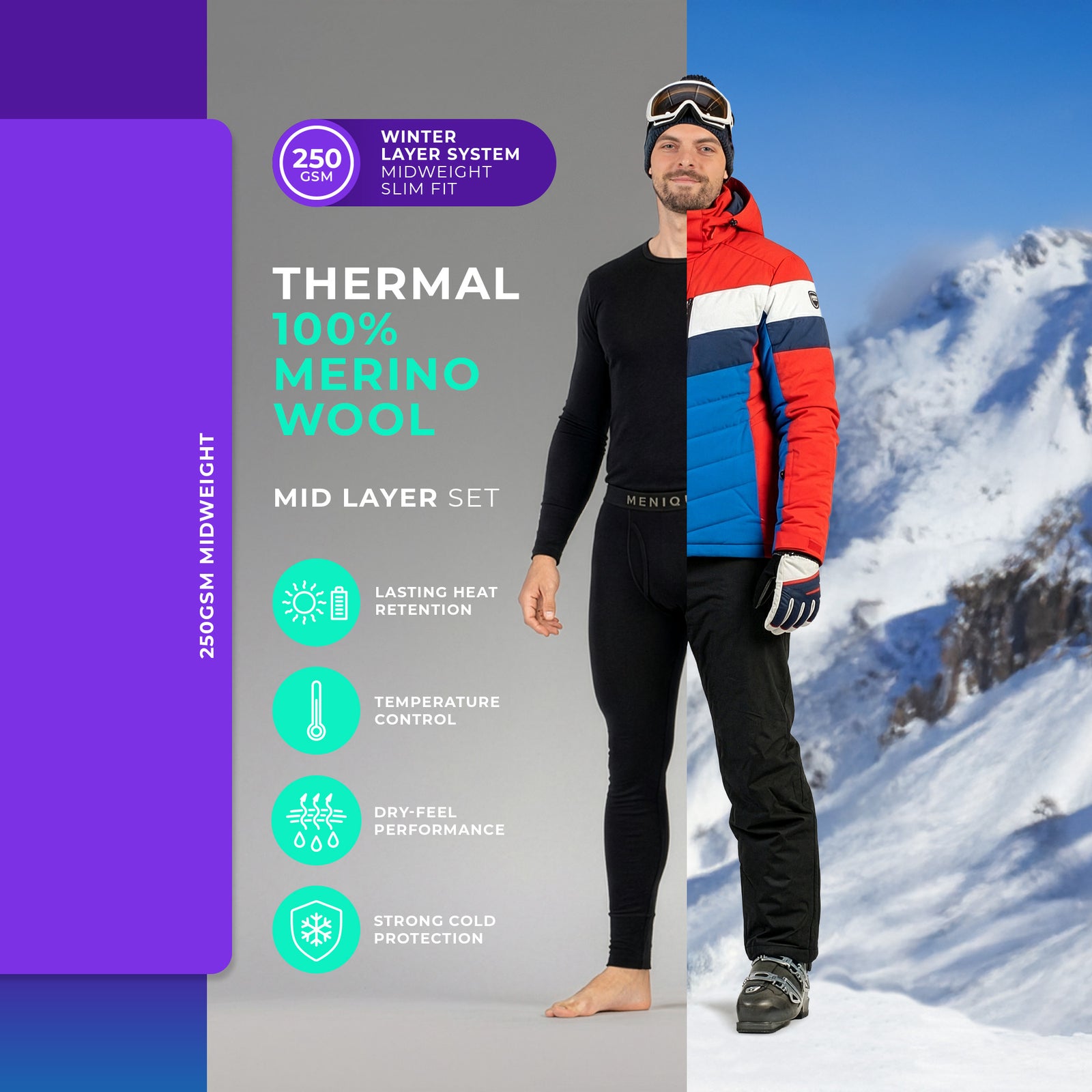 Men's 250 Long Sleeve & Bottom 2-Piece Black