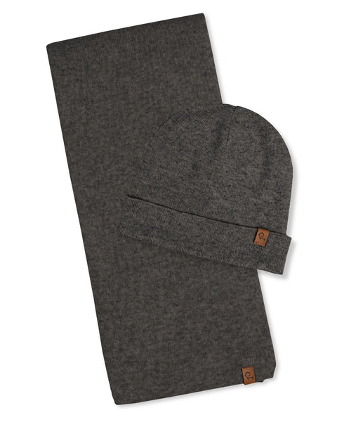 Women's Knit Beanie &amp; Scarf Merino &amp; Cashmere 2-Piece Set Dark Gray