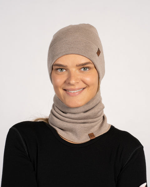 Women's Merino Wool Liner Gaiter &amp; Beanie 2-Piece Accessory Sets One Size Creamy Beige - MENIQUE