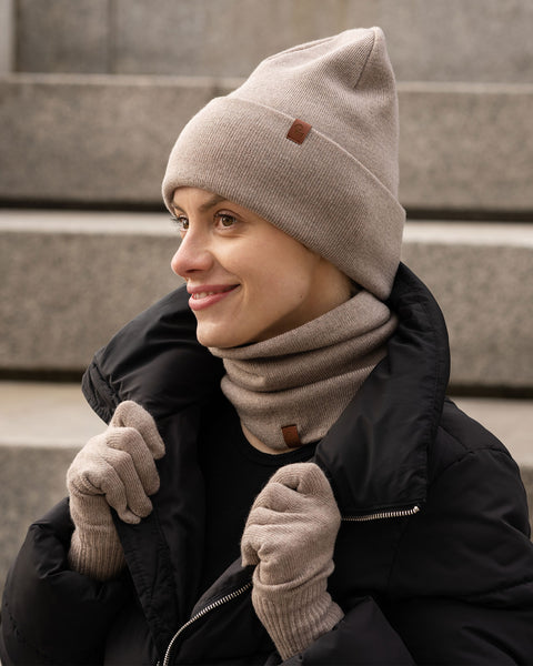 Women's Knitted Beanie, Gaiter &amp; Gloves 3-Piece Set