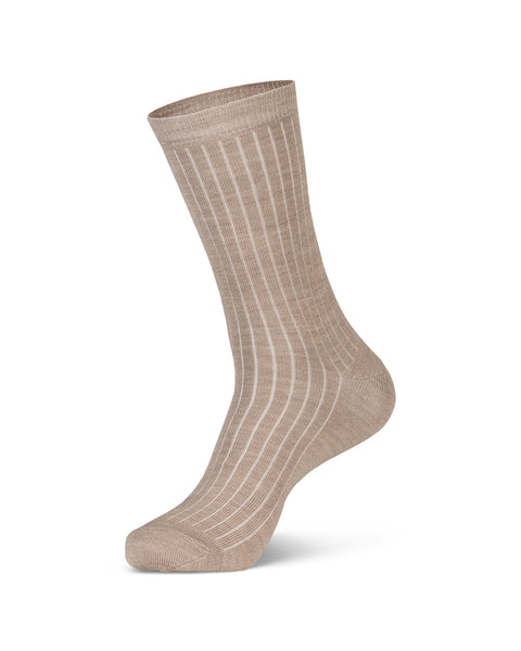 Women’s 85% Merino Wool Rib Thin Socks in Beige – lightweight, breathable, premium quality everyday socks.