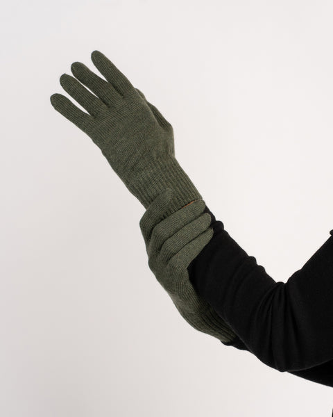 Knitted dark green wool gloves for women, soft merino winter gloves