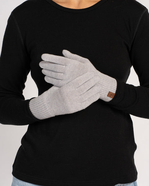 Women’s light gray merino wool gloves, knitted warm winter accessory