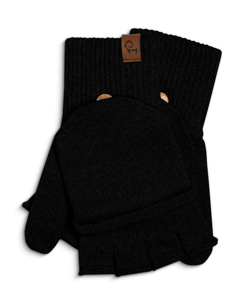 Packshot of menique premium convertible gloves in the color black in the white background