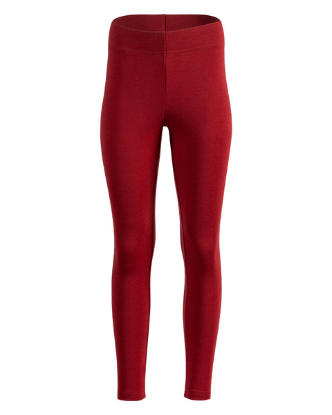 the menique women's legging from 250gsm merino in royal cherry  color, front view.
