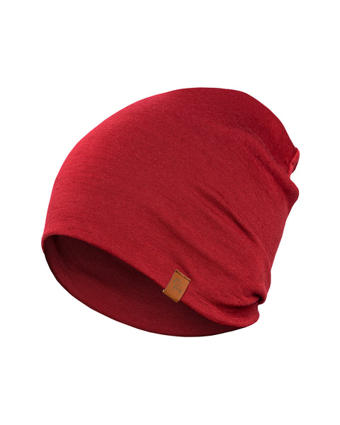 The Menique Men's Merino Beanie Hat in Royal Cherry Color, white background.