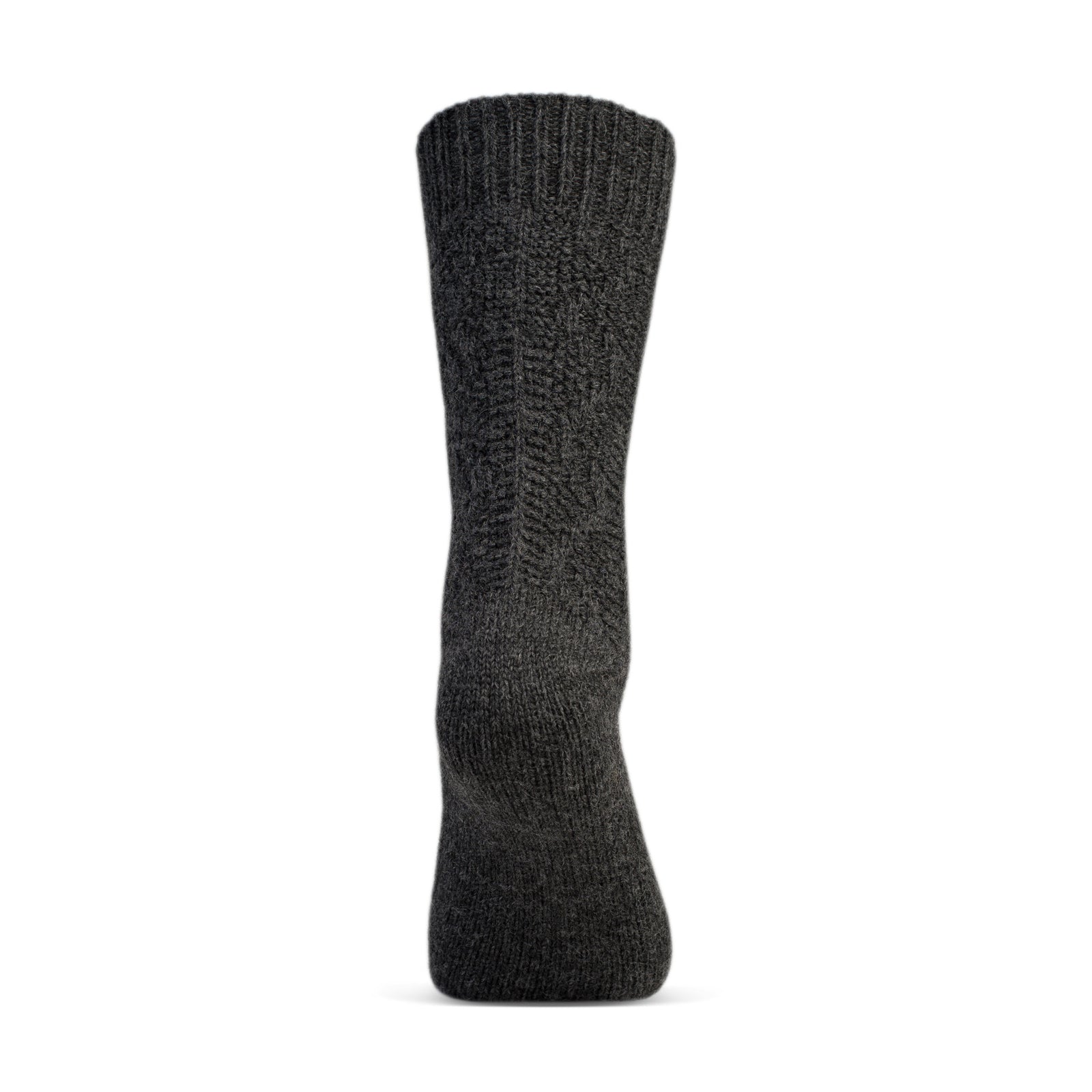 Dark gray merino wool sock on a white background
