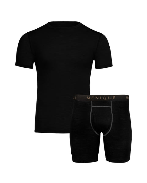 Herren T-Shirt &amp; Boxershorts 2-teilig Schwarz