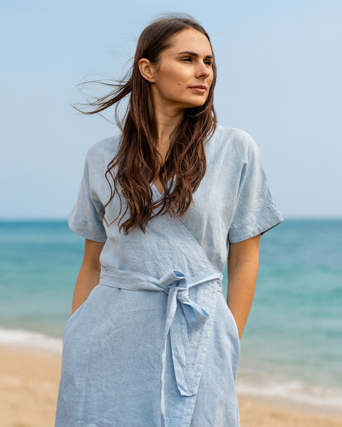 Linen Wrap Dress Eliana Cloudy Blue