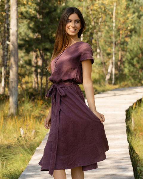 Linen Front Button Dress Brigit Shadow Purple