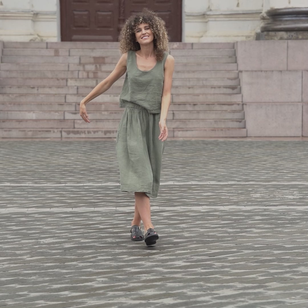 Leinen Crop Top & Rock 2-Teilig