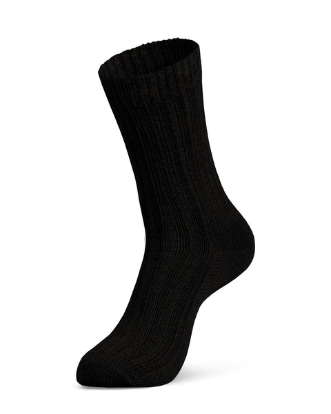 Women's black merino wool ribbed crew sock – cozy, moisture-wicking, and durable for all-day comfort.