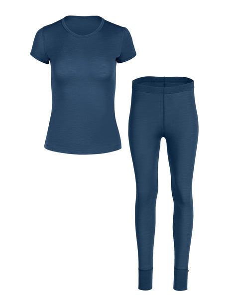 Packshot of women's merino wool short sleeve and leggings set