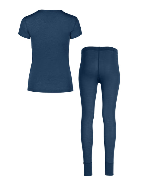 Packshot of women's merino wool short sleeve and leggings set